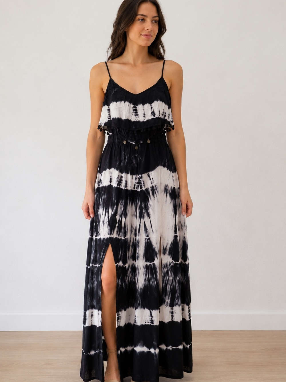 American Eagle Outfitters Navy & White Tie-Dye Maxi Dress with Slits
